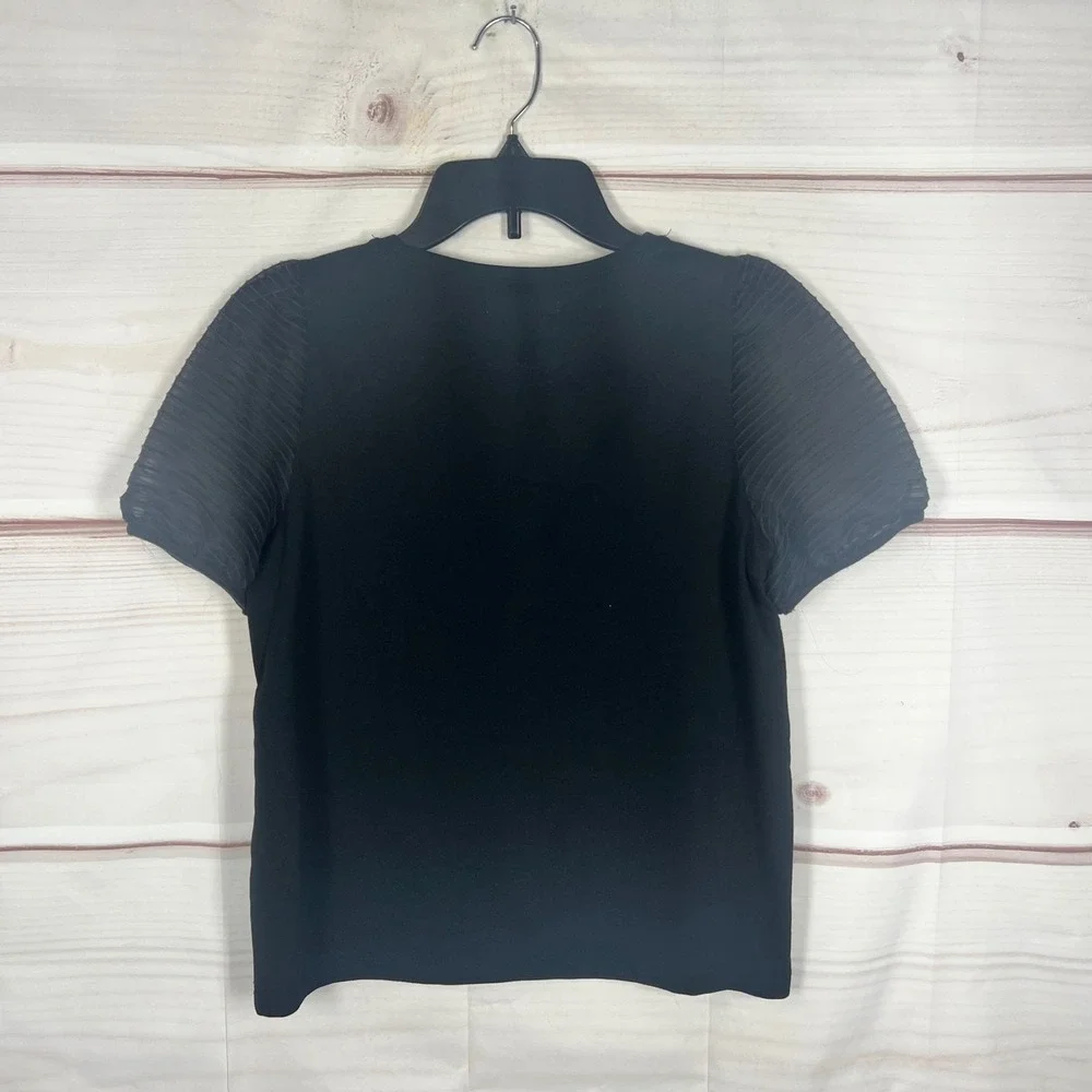 Madewell Puff Sleeve Top Womens XS Black Round‎ Neck Solid Knit Pullover T-Shirt